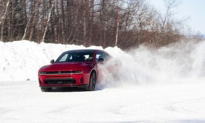 2026 Dodge Charger Throws up a rooster tail of snow on a rally course