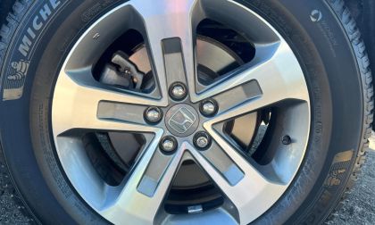 Image shows new Michelin CrossClimate 2 all-weather tires mounted on a 2024 Honda Pilot