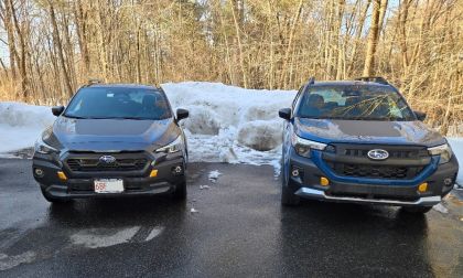 2026 Subaru Forester Wilderness and Crosstrek Wilderness posed side by side - front view