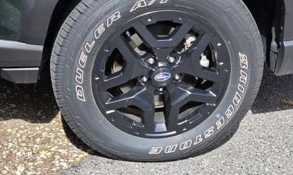 A Bridgestone Dueler tire on the Subaru Outback Wilderness