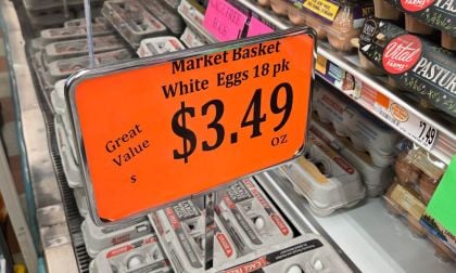 Image shows the price of 18 eggs at market Basked in Maynard Mass in October 2025