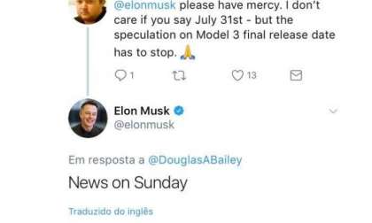 Elon Musck Sunday Model 3 Tweet