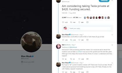 Elon Musk of Tesla sued by SEC.