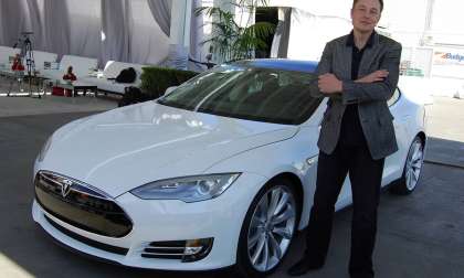 Elon Musk with Tesla Model S in Fremont Tesla Factory