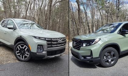 The 2026 Honda Ridgeline and Hyundai Santa Cruz shown nose to nose 