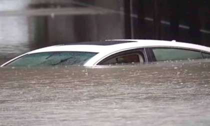 Vehicle Submerged By Rains Following Hurricane