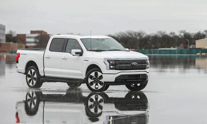 F-150 Lightning Wet Pavement Test, White with Reflections 