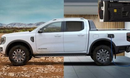 White Ford Ranger PHEV with in bed outlets inset