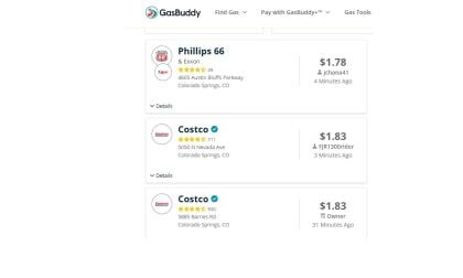 Gas price listing courtesy of Gas Buddy. 