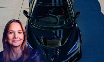 GM's Mary Barra and a Chevy Corvette