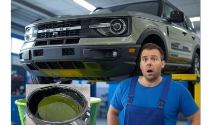 AI generated image using Grok shows a surprised owner changing his oil and finding to be green