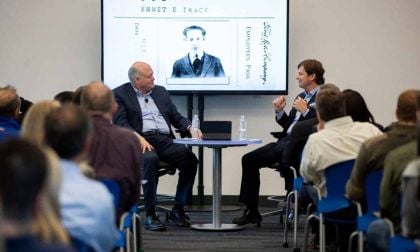 Outgoing Ford CEO Jim Hackett with incoming CEO Jim Farley