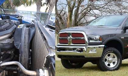 Austin's 2014 Ram 2500 and its upper shroud and other half is being chewed up by the fan