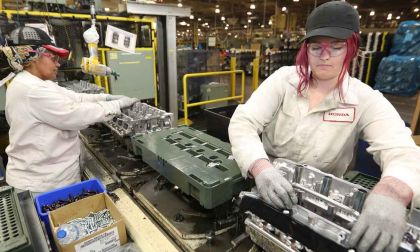 Female Honda employees assemble engines in Anna Ohio image courtesy of Honda.