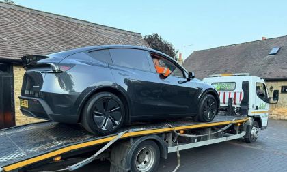 Tesla Model Y Juniper being towed away after brake issues