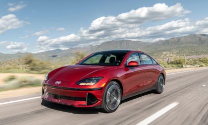 A stunning 2024 Hyundai Ioniq 6 Limited is shown tearing up a dessert road.