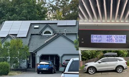Residential solar PV array showing total kWh output and plug-in hybrid vehicles