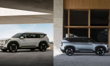 Kia EV 9 and EV5 SUVs side by side