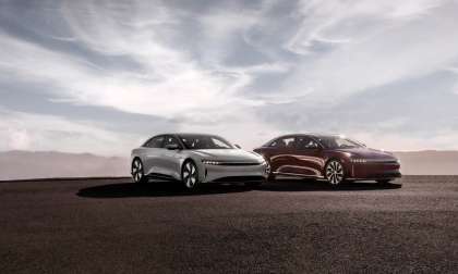 Image showing the Lucid Air Grand Touring and Grand Touring Performance parked beside each other.