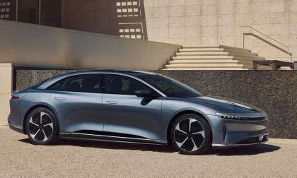 Image showing the entry-level Lucid Air Pure in light blue.