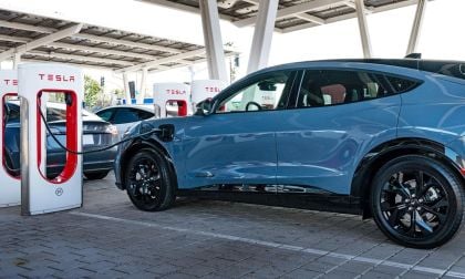 Image of 2024 Ford Mustang Mach-E charging at Tesla Supercharger