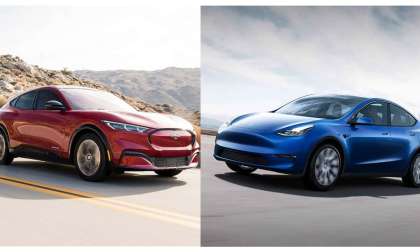 Mustang Mach-E vs. Tesla Model Y image courtesy of media kits
