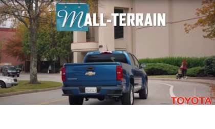 Toyota teases Chevy with Tacoma vs. Colorado Mall Terrain advert.