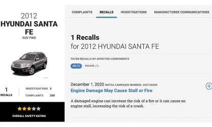 2012 Hyundai Santa Fe recall notice sample