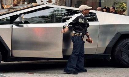 Pharrell Williams, Creative Director for Louis Vuitton Pulls Up To Store in Cybertruck