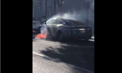 Tweet of image of burning Tesla Model S