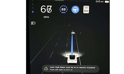Who controls the high beam function in Tesla?