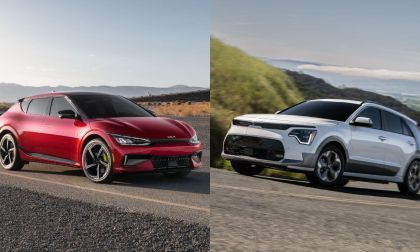 Red Kia EV6 with white Kia Niro EV