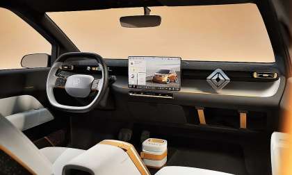 Unique rendering of an interior of VW ID1 from VW with a Rivian's logo in it as it will use RV Tech software
