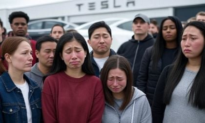 Image generated by Grok shows sad protesters outside a Tesla dealership