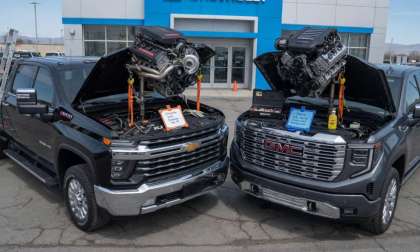 Silverado and Sierra trucks with their engines on the top of their hoods