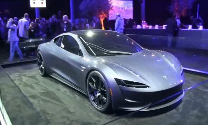 Stunning New Tesla Roadster With A Silver Body Seen On Display - With a Single Windshield Wiper