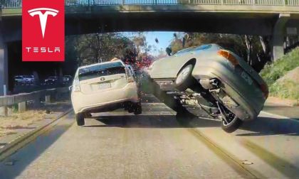 Tesla Dash Cam Catches Rollover Accident: Car Flips Completely Over