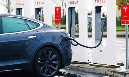 Tesla Model S charging at a Supercharger
