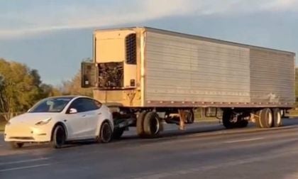 Tesla Model Y Seen Towing Semi Trailer: That's 3X Its Rated Towing Capacity