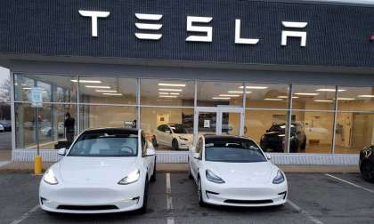 Image of Tesla retail outlet with Model Y and Model 3 for sale by John Goreham