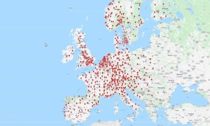 Map of existing and coming soon Tesla Superchargers in Europe