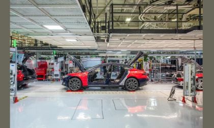 Tesla being produced in factory