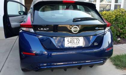The rear view of the 2019 Nissan Leaf Plus Deep Blue Pearl Color