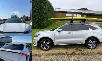 Kia EV6 front and rear views, Kia Sorento PHEV side view