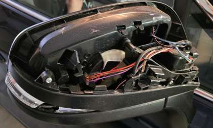 A damaged Toyota hybrid mirror