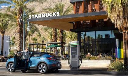 Volvo supplied image of ChargePoint charger at Starbucks.