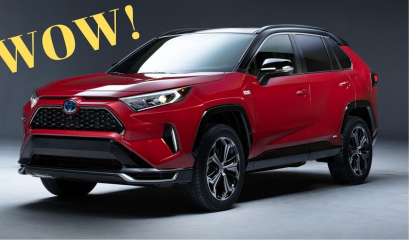 2021 Toyota RAV4 Plug-in Hybrid Supersonic Red profile and front end