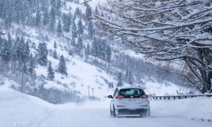 Chevy Bolt EV on winter road, Bolt EV Winder driving
