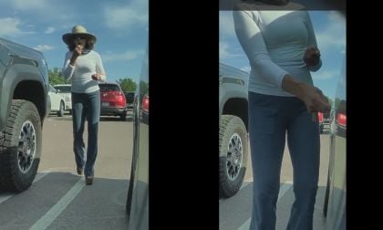 Woman keying a Tesla Model Y in a Costo parking lot