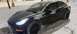 Jordan's frozen Tesla Model 3 in a cold weather test